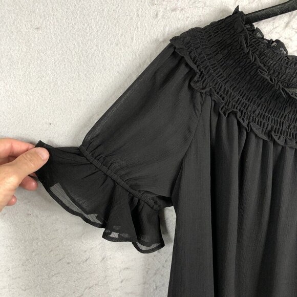 CeCe Dress Womens 8 Black Chiffon Ruffles Feminine Smocked Neck Capsule NEW - Picture 12 of 16